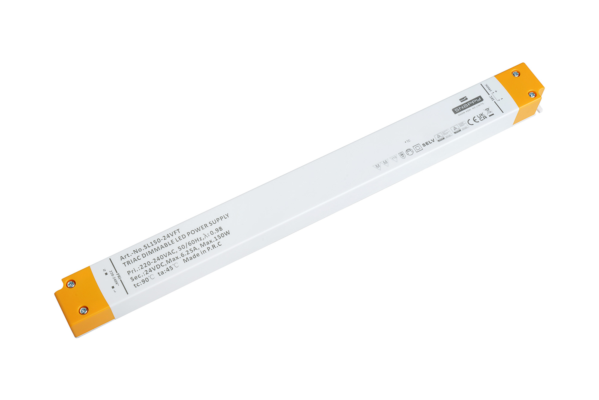 SL150-24VFT  150W, Constant Voltage Non Dimmable LED Driver, 24VDC, 1.25-6.25A, Input 200-240VAC 50/60Hz, IP20.